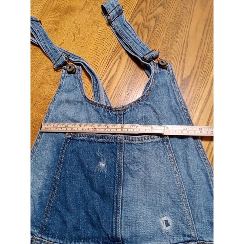ZARA OVERALLS Jeans Womens Shortalls MEDIUM  Preowned  Denim Distressed Holes - Picture 6 of 9